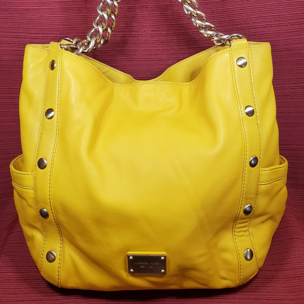 Michael Kors Delancy Yellow Leather Shoulder Bag